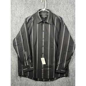 NWT Kennth Cole Men's Black Striped Collard Button Up Dress Shirt XXL